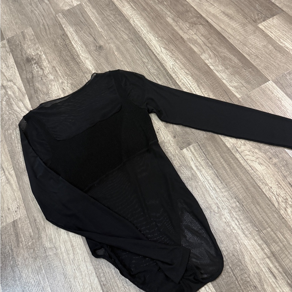 Forever 21 Black Mesh Long Sleeve Bodysuit